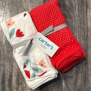 Carters set of 2 swaddle blankets 100% cotton white red floral polka dots new